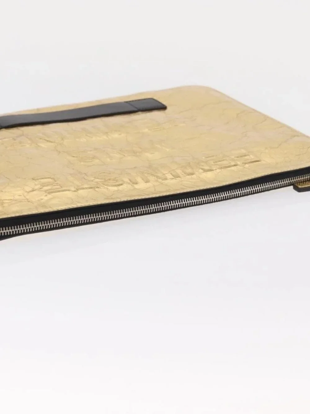CHANEL Clutch Bag Leather Gold CC Auth 152375SM